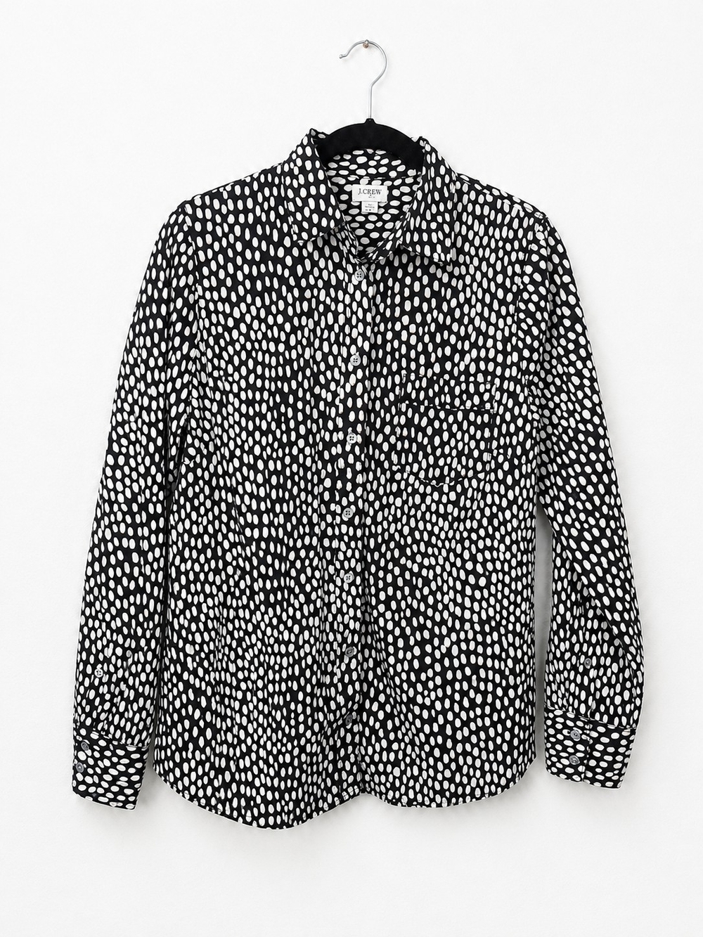 J.Crew Re-Imagined Black White Polka Dot Button Down Shirt Top Small